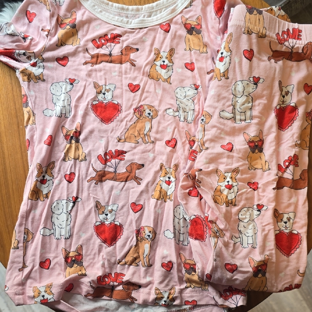 Caden Lane Pink Dog and Heart Print Kids Pajamas